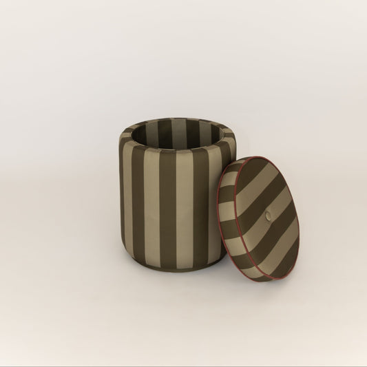 Pouf Baú Listrado Sálvia & Militar