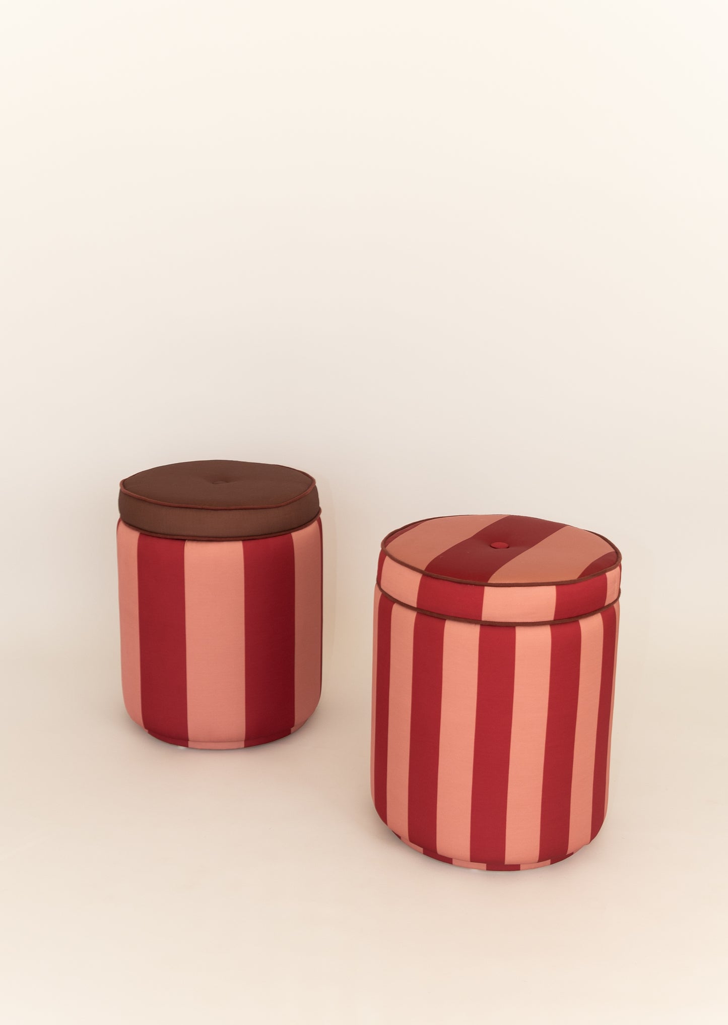Vintage Pink & Wine Red Thick Striped Pouf