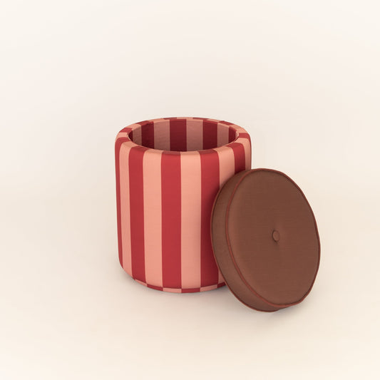 Pouf Listrado Rosa Vintage & Vinho Tinto