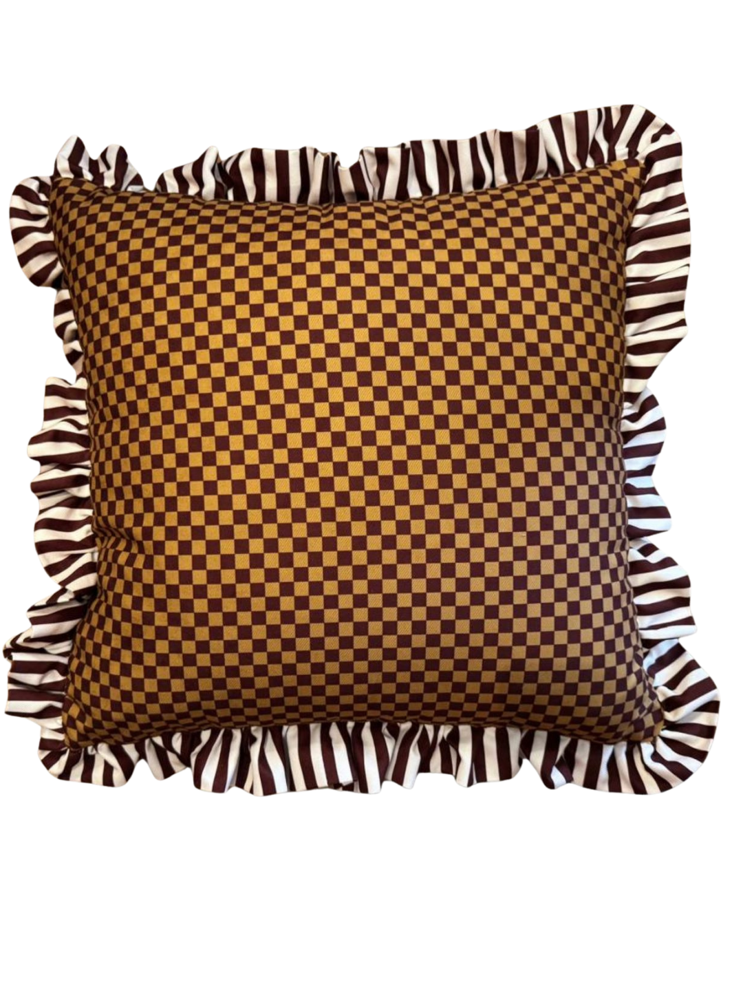 Almofada 50x50 com Babado, Quadriculado 1cm Duna e Malva