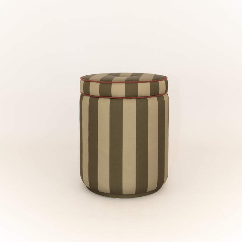 Sage &amp; Military Striped Trunk Pouf