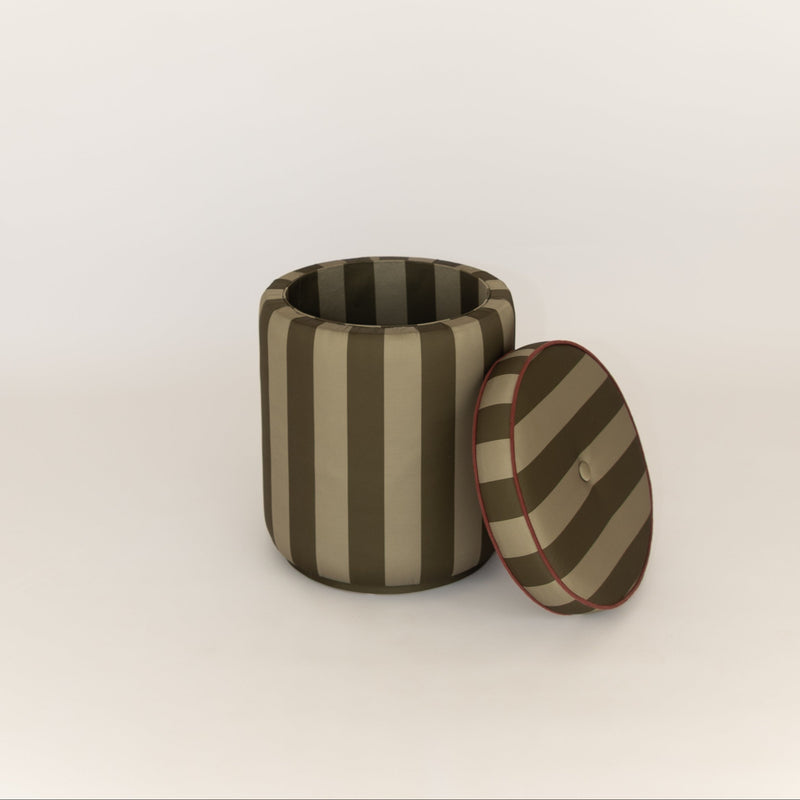 Sage &amp; Military Striped Trunk Pouf