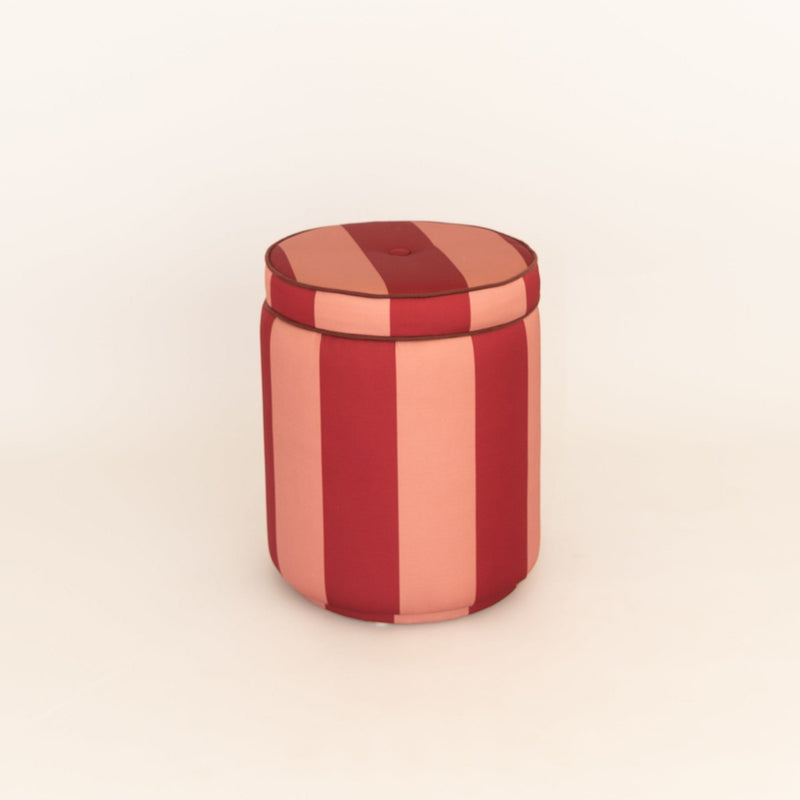 Vintage Pink &amp; Wine Red Thick Striped Pouf