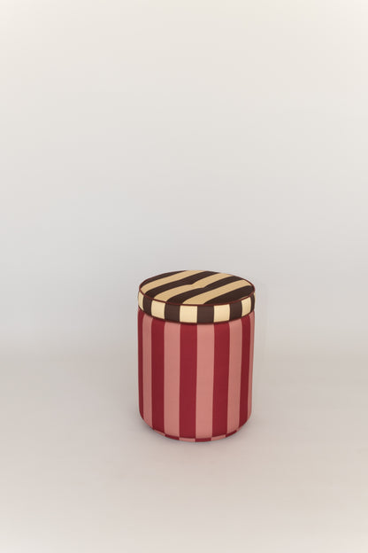 Pouf Listrado Rosa Vintage & Vinho Tinto