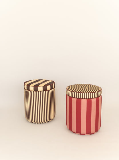 Pouf Listrado Rosa Vintage & Vinho Tinto