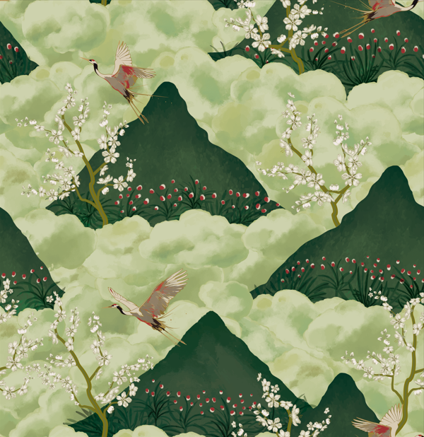 Montanhas e Sakuras