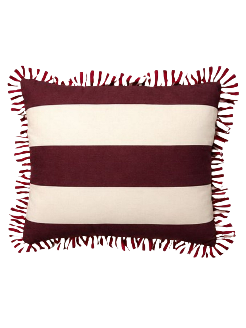 Almofada 50x50 com Babado, Listras 10cm Palha e Malva